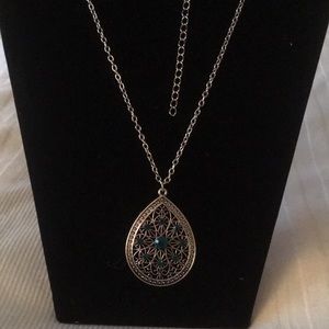 Blue green medallion necklace